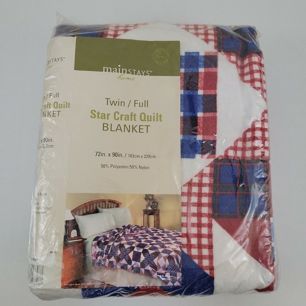 Mainstays Star Craft Quilt Blanket Twin/Full Patriotic Red White Blue 72x90 NIP
